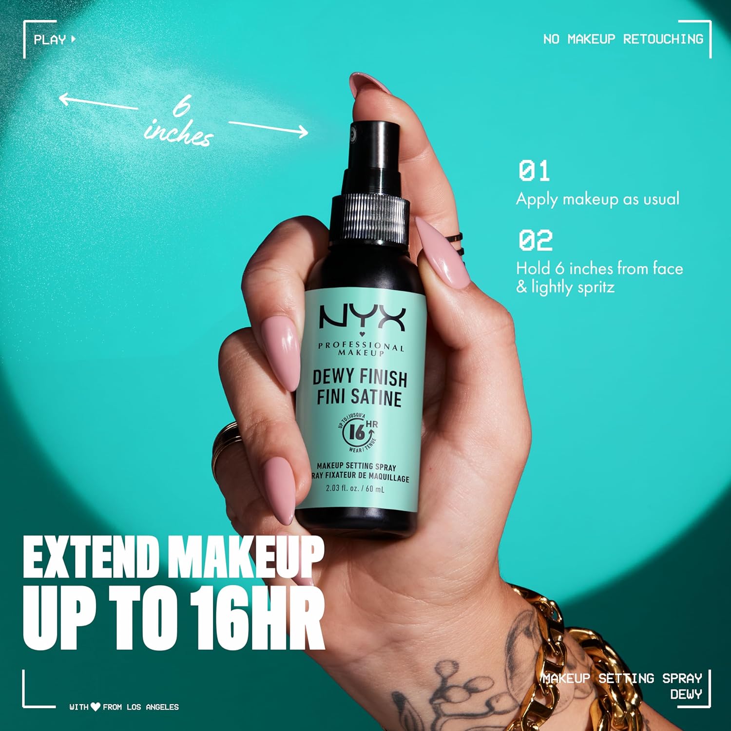 Authentic USA imported NYX dewy finish mist packaging