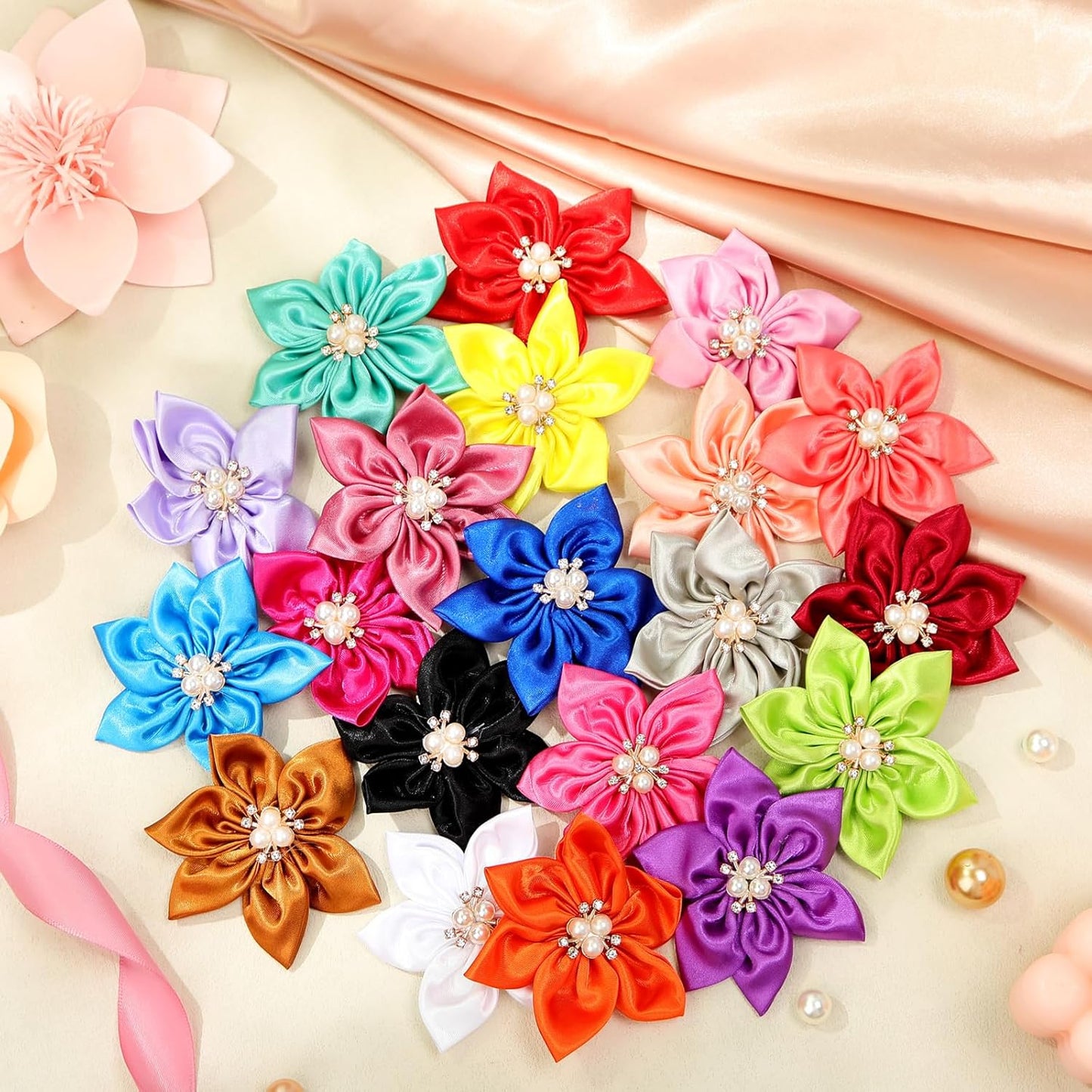Reginary floral pet collar attachments demonstrating flexible sizing for standard collars