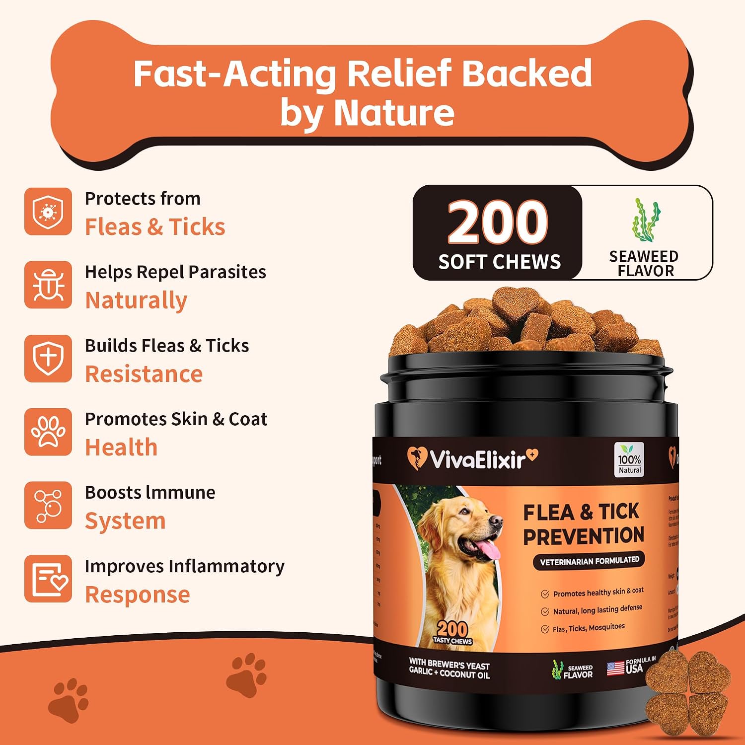 VivaElixir two hundred soft chews bottle oral flea pills for dogs
