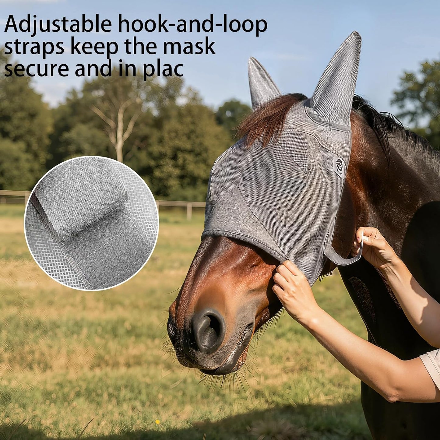 Close up of breathable micromesh material on Raelitego horse mask
