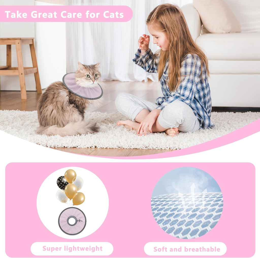 Lightweight cat recovery collar with reflective border material for nighttime safety