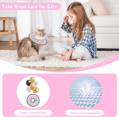 Lightweight cat recovery collar with reflective border material for nighttime safety