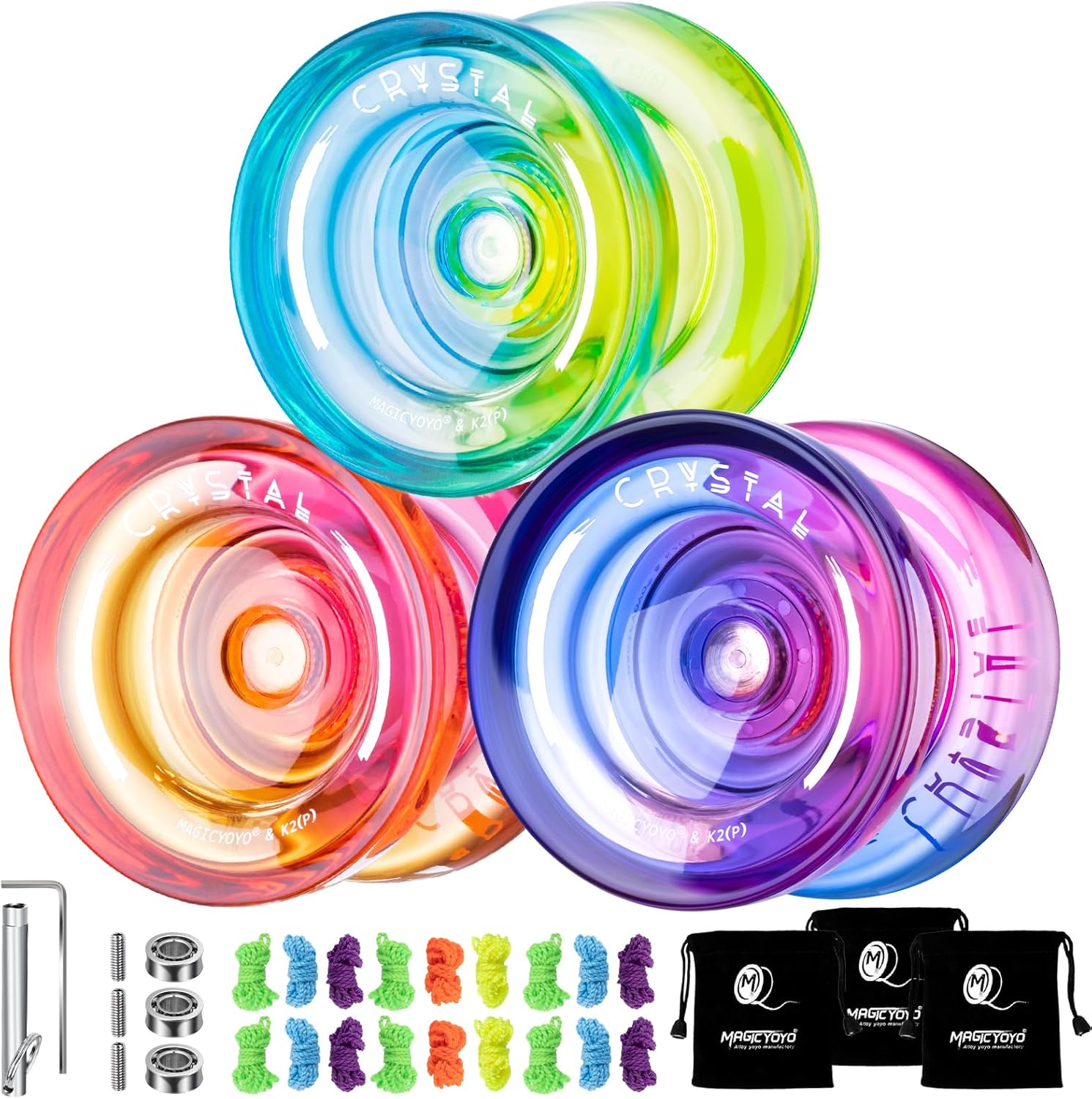 MAGICYOYO Crystal K2 professional responsive yoyo 3-pack front view
