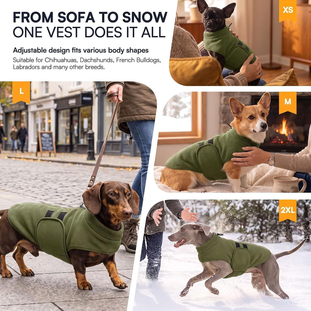 Adjustable abdominal range detail on small dog fleece coat
