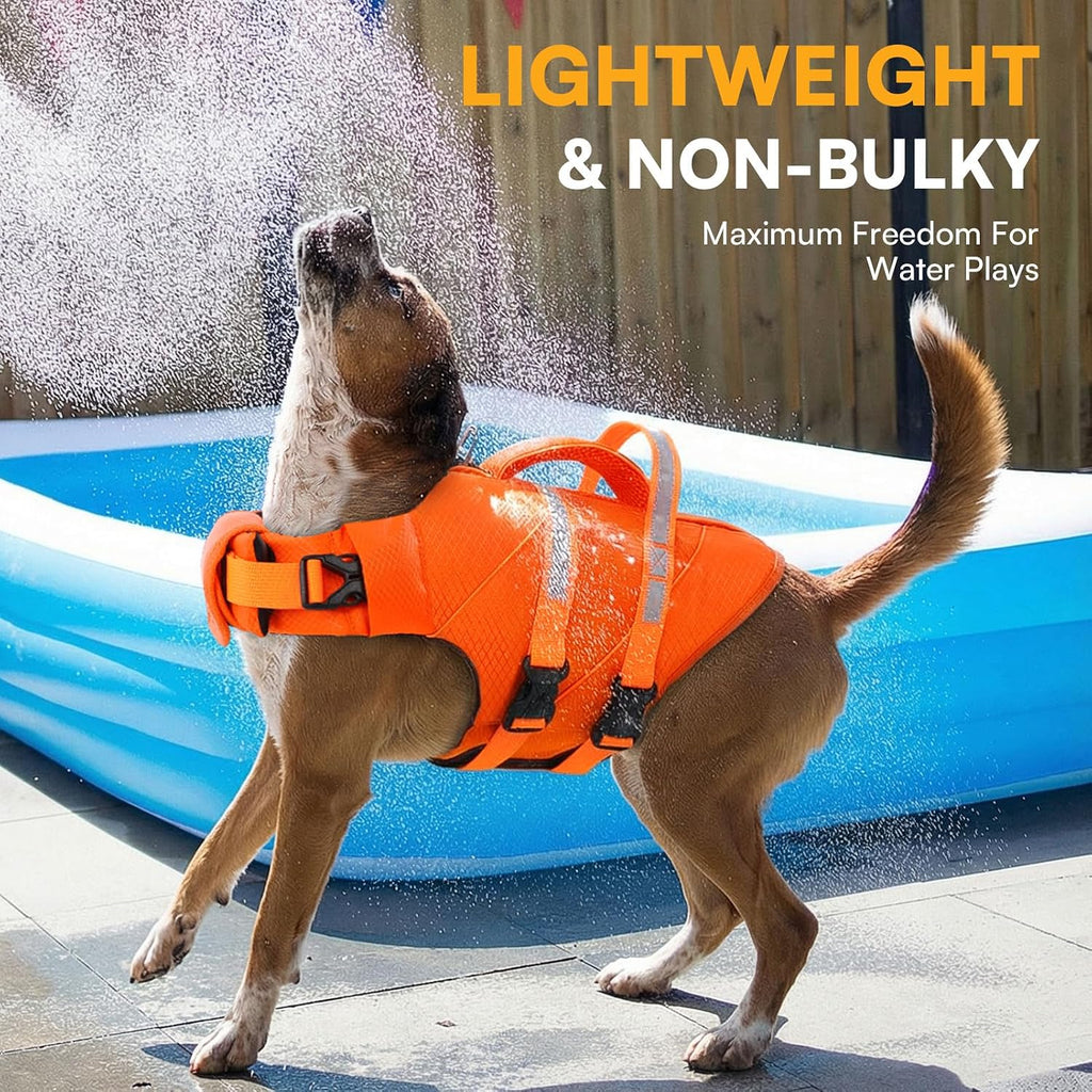 Queenmore pet flotation vest side profile showing the secure adjustable straps