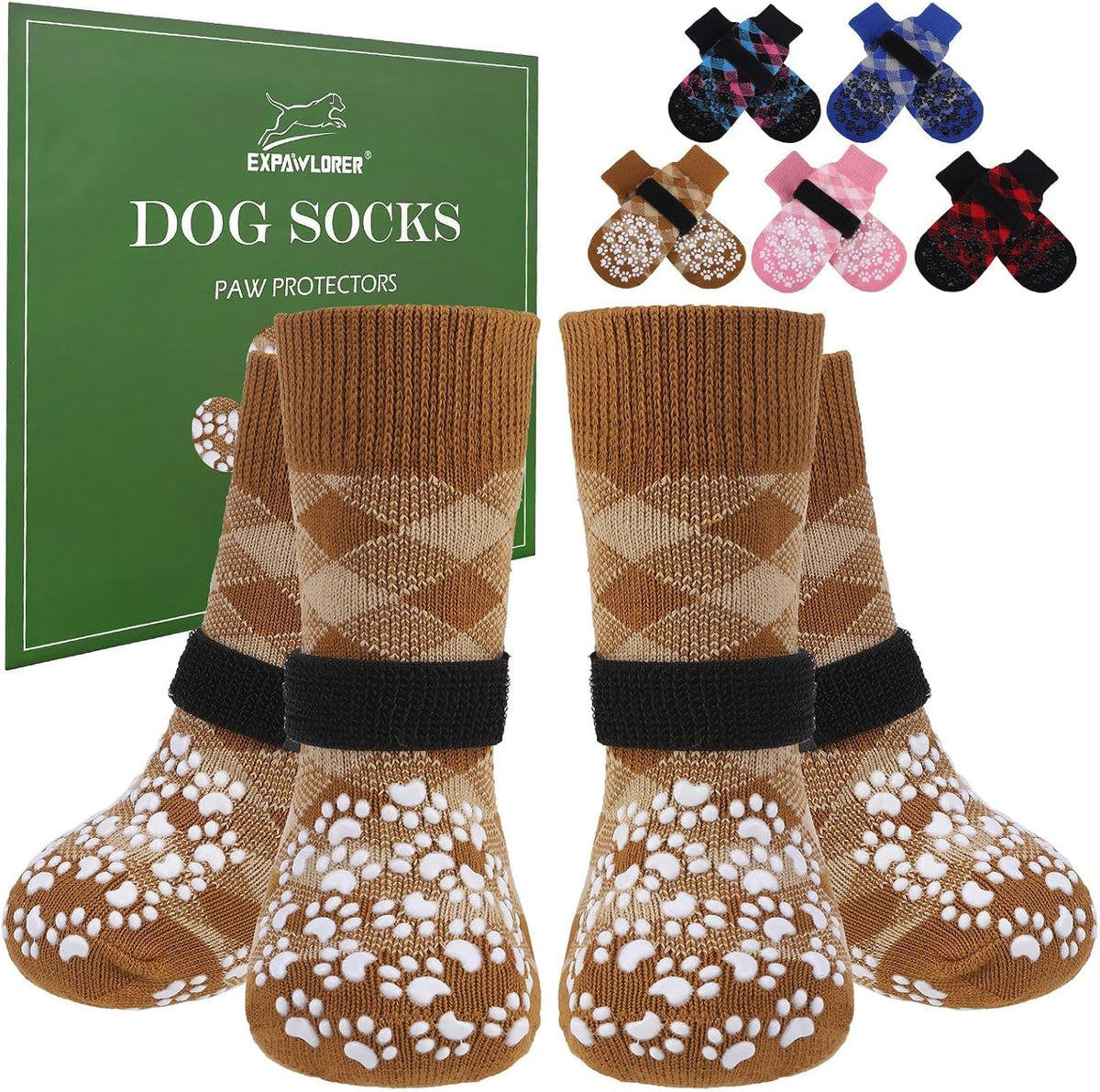 Expawlorer dog socks khaki medium front view