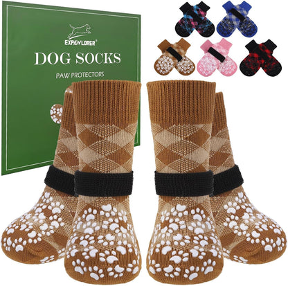 Expawlorer dog socks khaki medium front view