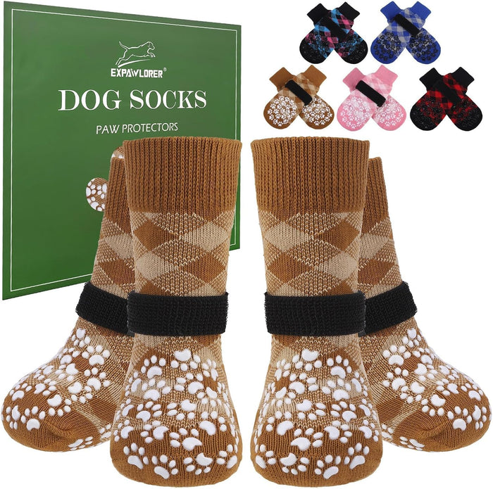 Expawlorer dog socks khaki medium front view