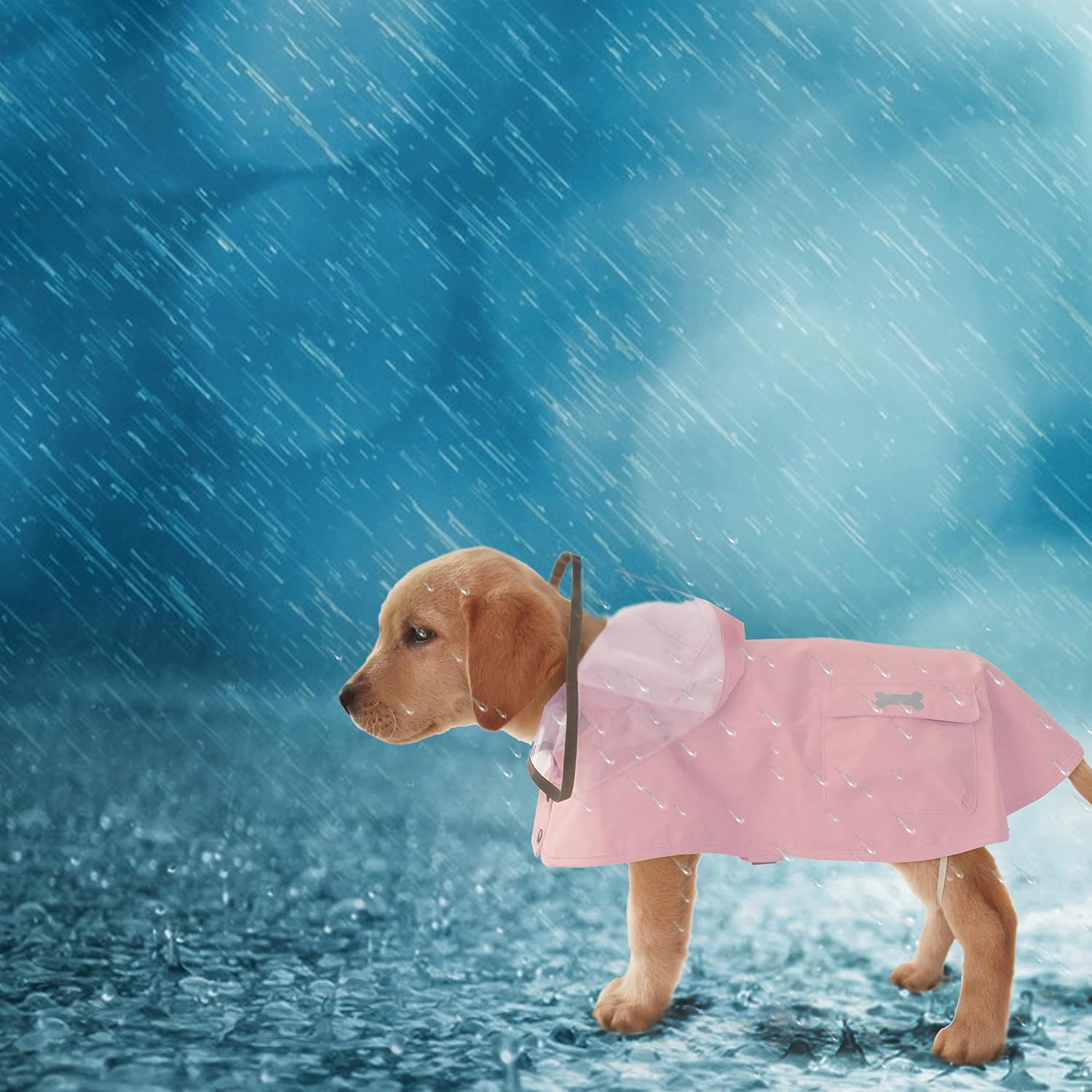Premium imported MAMORE dog rain jacket laid flat showing the full adjustable design.