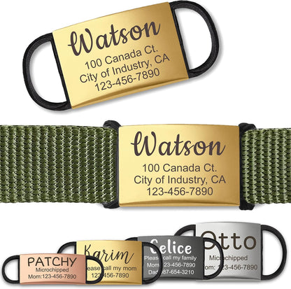 Anavia slide on silent pet ID tag front view gold engraved stainless steel nameplate for dogs