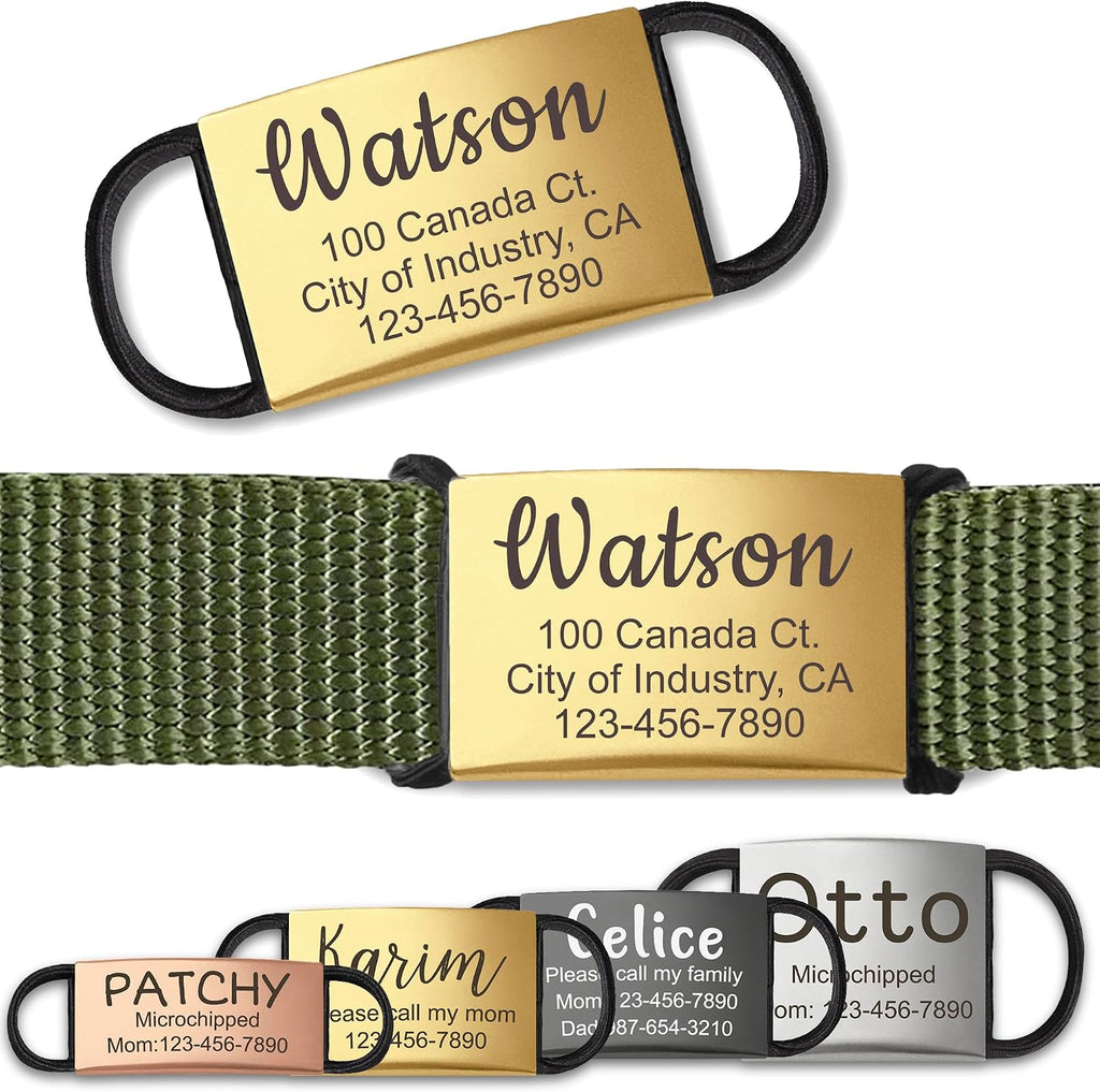 Anavia Slide On Silent Pet ID Tags, S/M/L/XL Personalized Stainless Steel Cat Dog Tag with Elastic Fabric Band, Engraved Nameplate Quiet Chew-Proof Pet Collar Tag (Black, Large) - Image 10