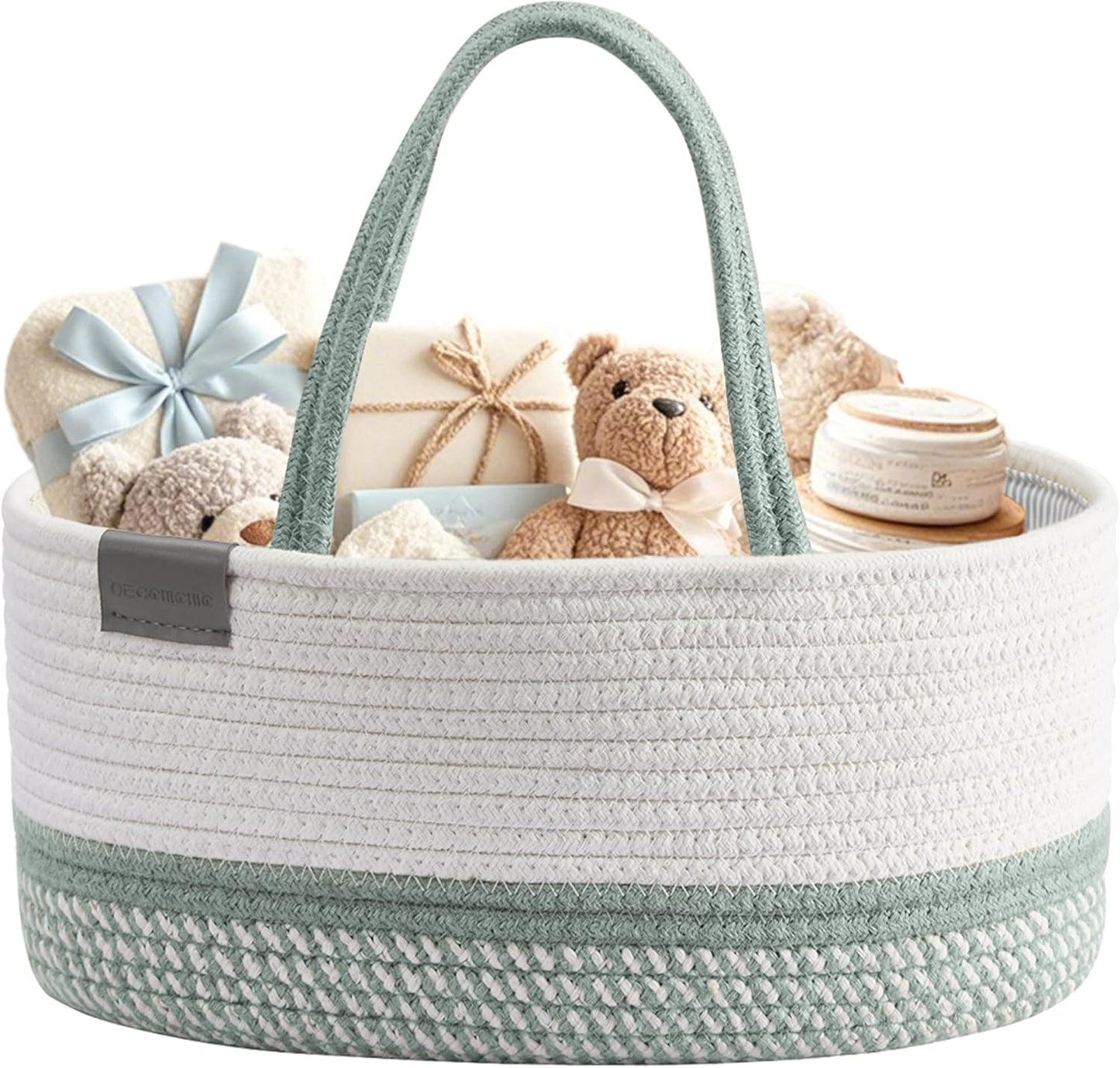 Decomomo baby caddy organizer in sage green front view