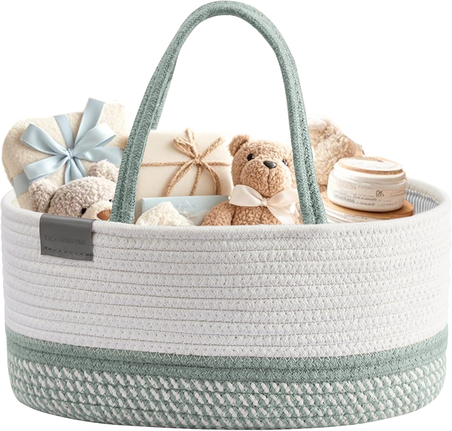 Decomomo baby caddy organizer in sage green front view
