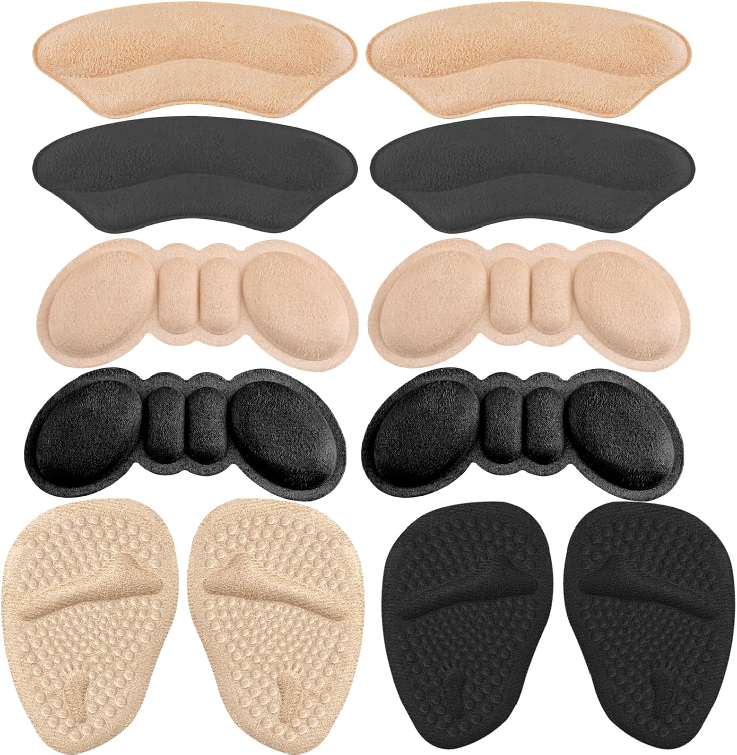 Viybtue heel grips and metatarsal pads front view for shoe comfort.