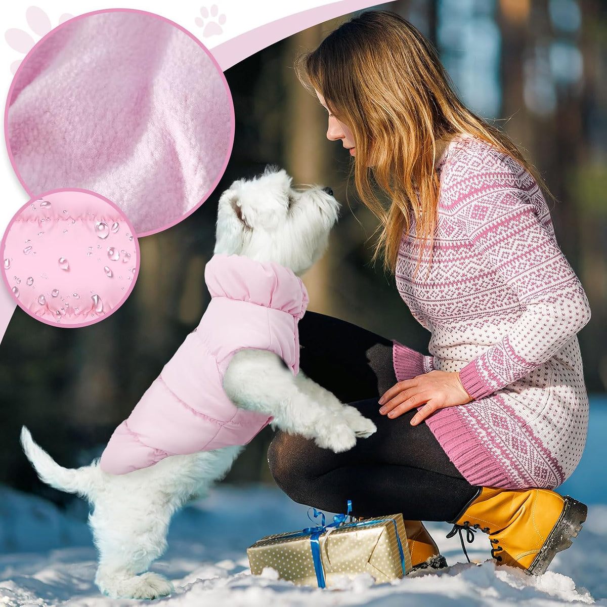 ABRRLO Winter Warm Dog Jacket for Small Medium Dogs Cat Cold Weather Coats with Harness Paded Dogs Fleece Vest Waterproof Windproof Dog Snow Jacket Pet Puppy Clothes (Pink,S) - Image 3