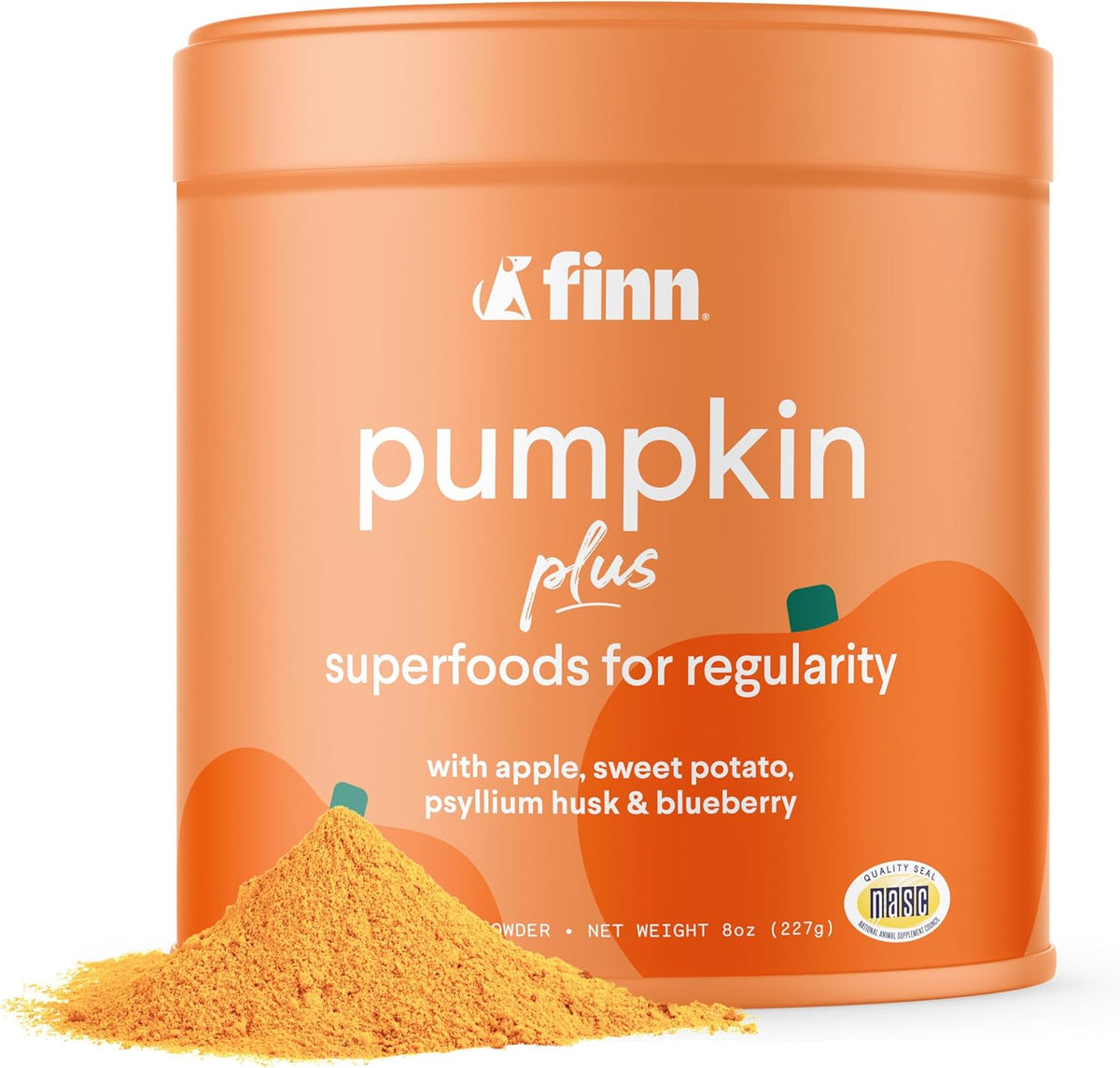 Finn Pumpkin Plus digestive support powder container front view