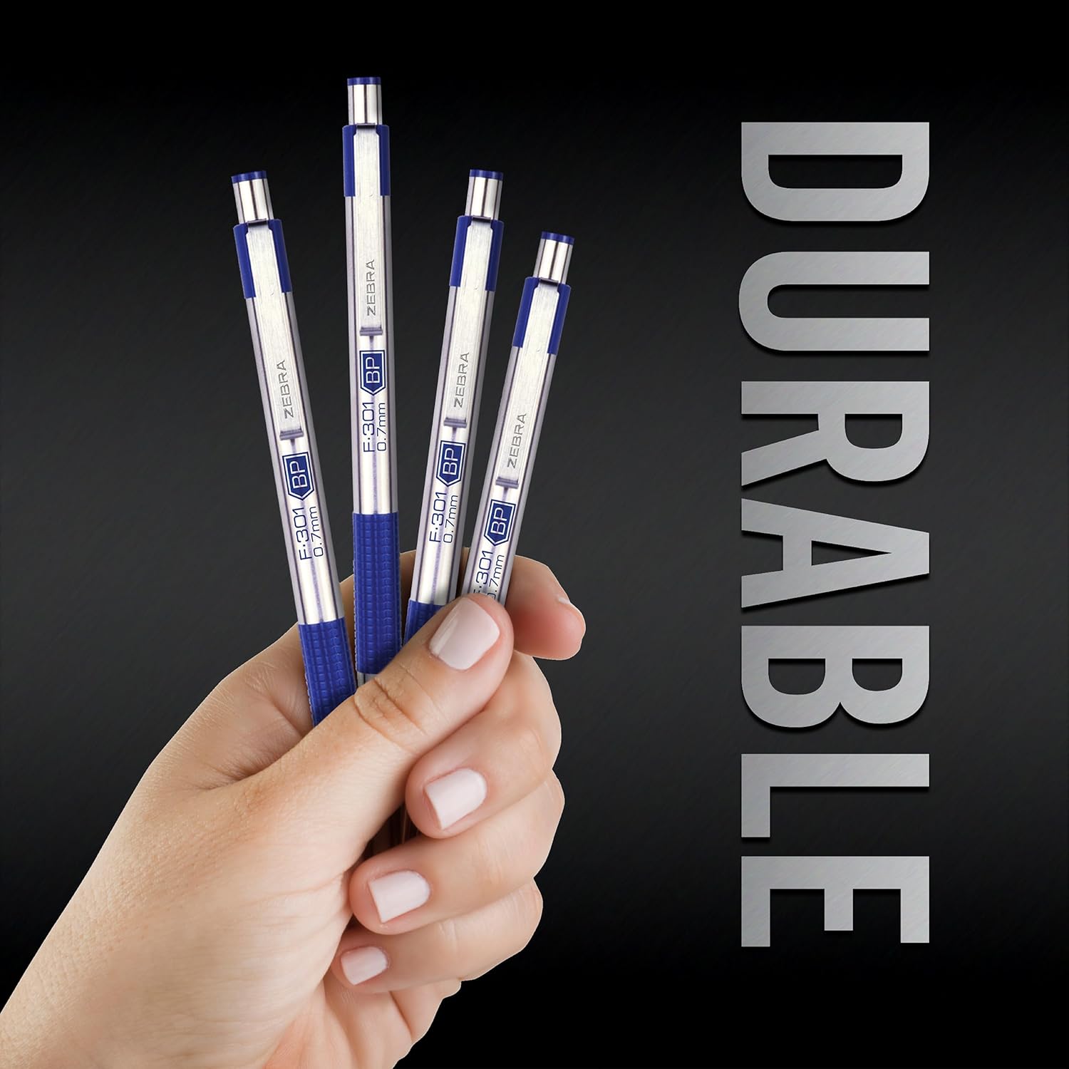 Zebra Pen F-301 Ballpoint Blue Ink Fine Point 0.7mm Pen, Easy-Glide Ink, Stainless Steel Retractable, Non-Slip Grip, Professional Design, Ideal for Office, Journal and Planner Use, 2-Pack (27122) - Image 2