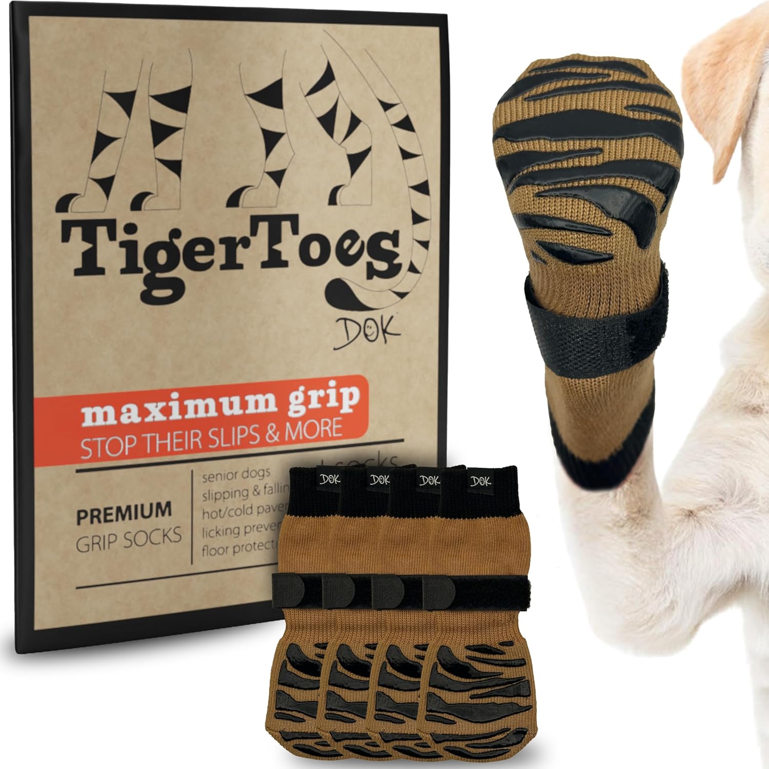 DOK TigerToes Premium Non-Slip Dog Socks for Hardwood Floors - Extra-Thick Grip that Works Even When Twisted - Prevents Licking, Slipping, and Great for Dog Paw Protection - Size Large - Image 10