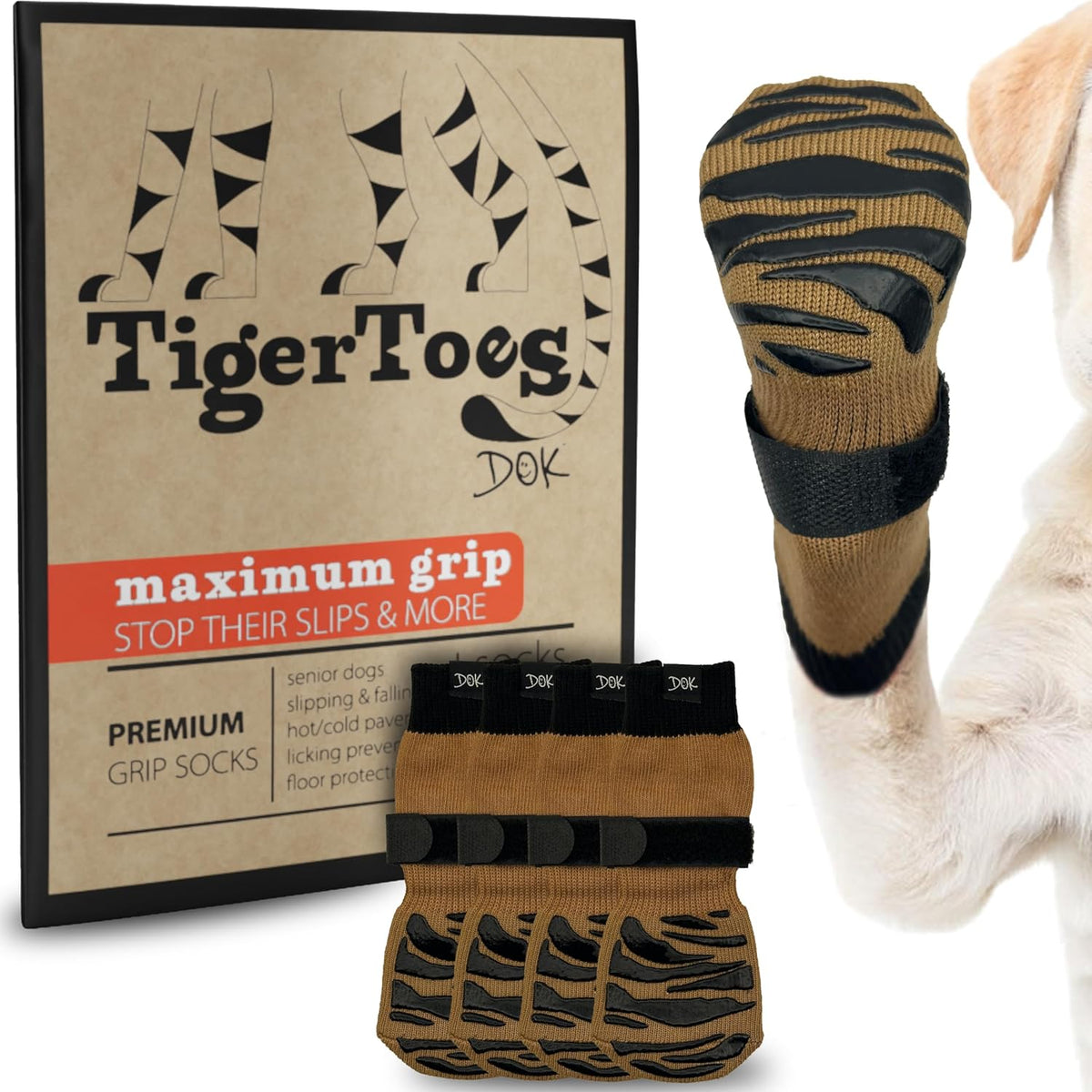 DOK TigerToes Premium Non-Slip Dog Socks for Hardwood Floors - Extra-Thick Grip that Works Even When Twisted - Prevents Licking, Slipping, and Great for Dog Paw Protection - Size Large - Image 10