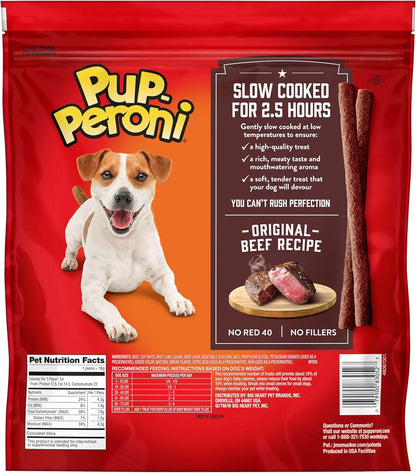 Pup-Peroni original flavor high protein chewy pet treats daily feeding guide section