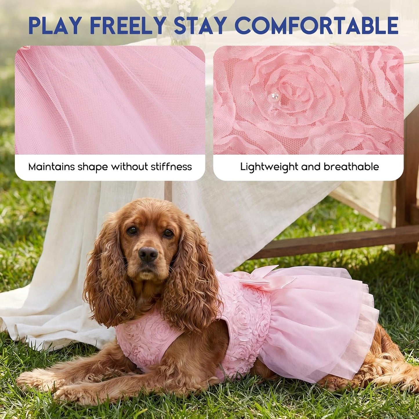 ASENKU Luxury Princess Pet Clothing close-up view focusing on the elegant satin bow accessory and embroidery.