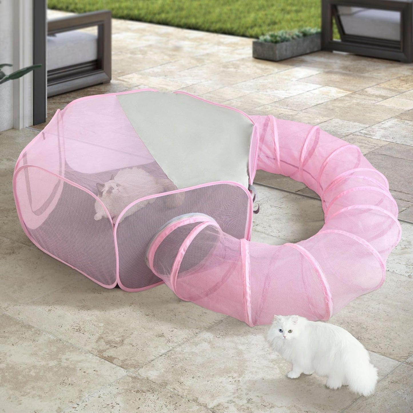 Foldable Cat Tunnel Playpen - Detachable Indoor/Outdoor Pet Enclosure with Storage Bag | Portable Cat Tent & Play Tunnel - Image 1
