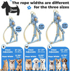Side profile of blue flower cat harness on model