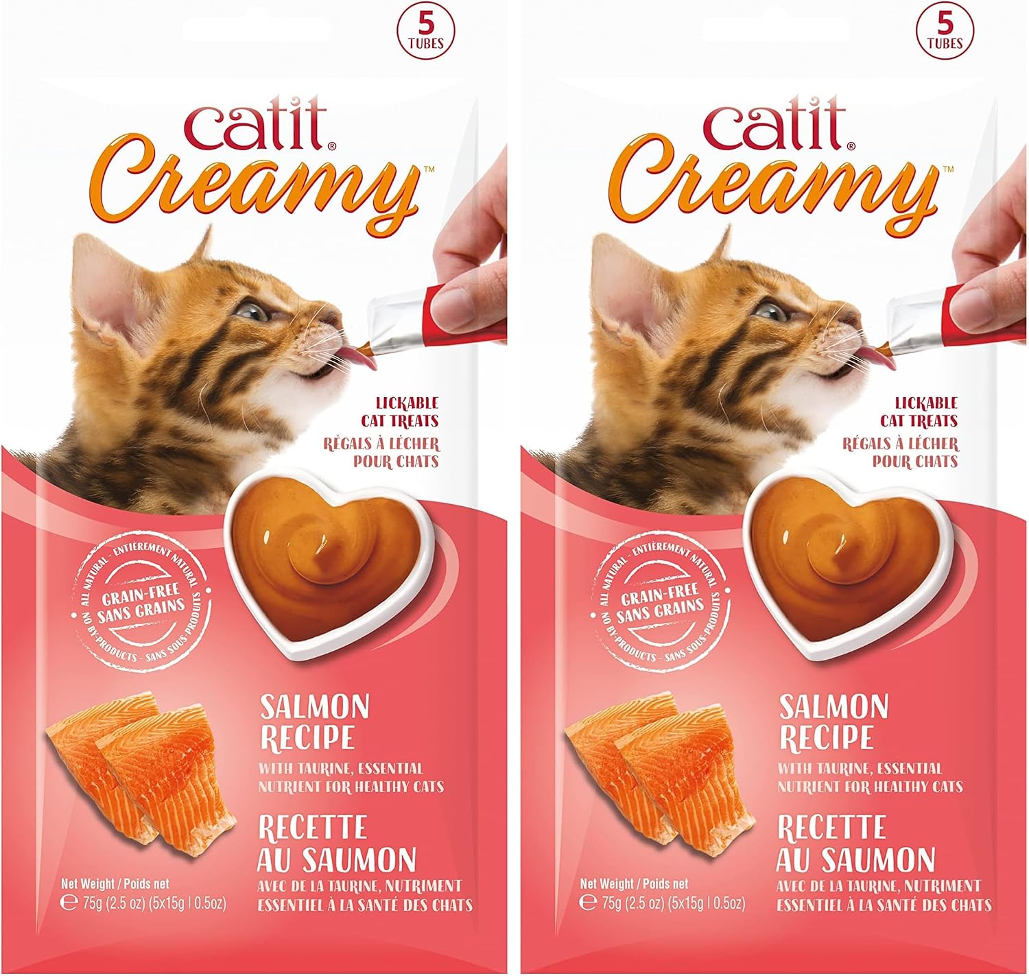 Variety of Catit Creamy treat tubes showing chicken and liver flavor