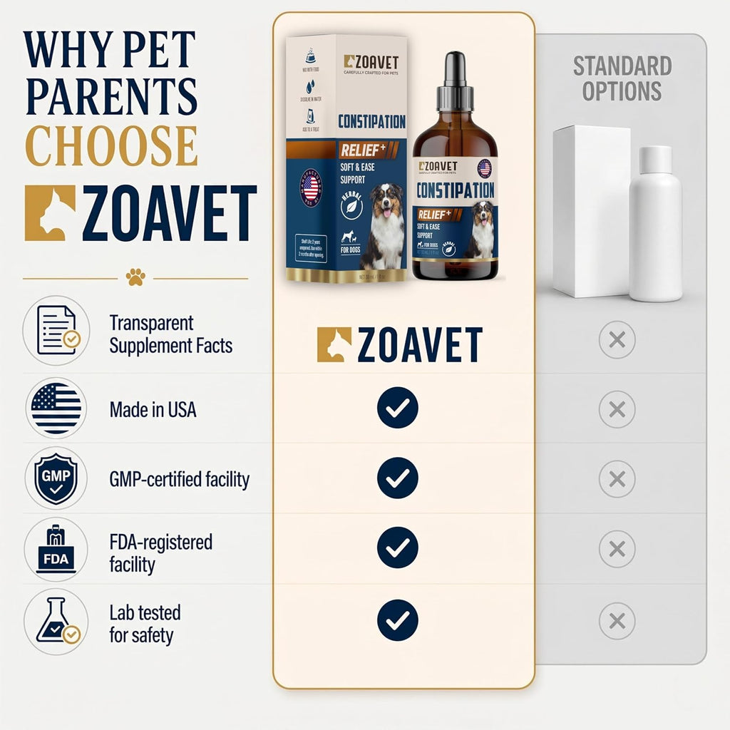 Side profile of constipation relief liquid for pets