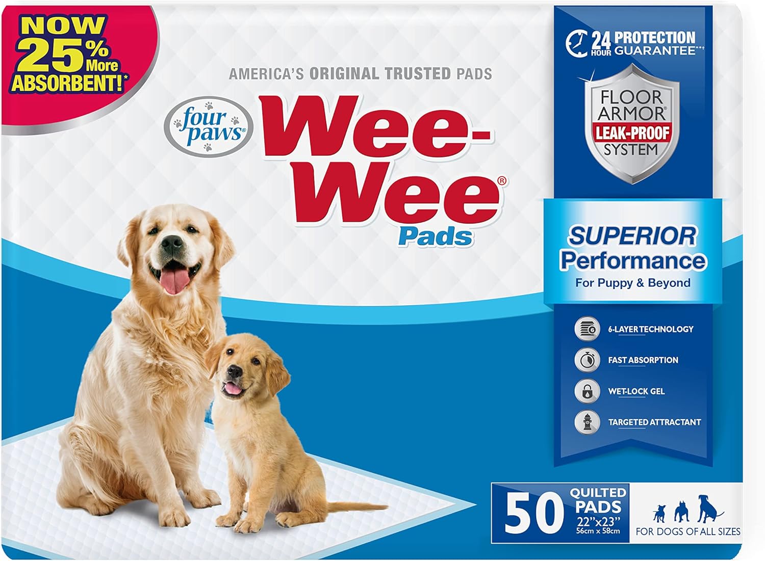 Four Paws Wee-Wee Superior Performance Unscented Puppy Pee Pads for Dogs & Puppies, Quilted Leak-Proof Dog Housebreaking Potty Training Floor Protection, Pet Supplies, 22" x 23", 200 Count - Image 13