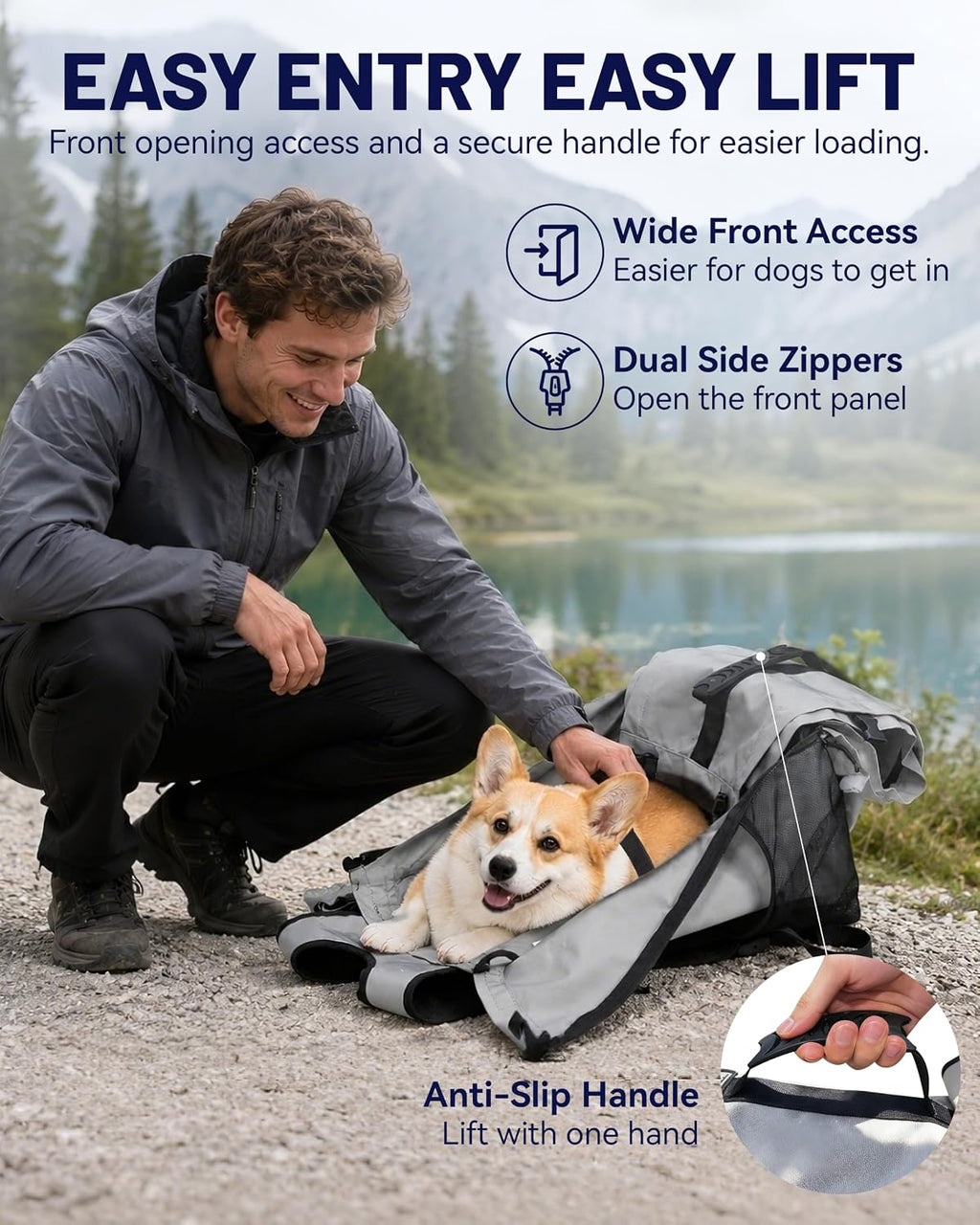 Moysoon hiking pet backpack with owner wearing it