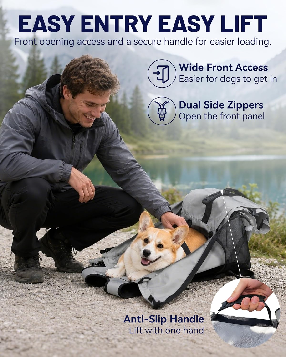 Moysoon hiking pet backpack with owner wearing it