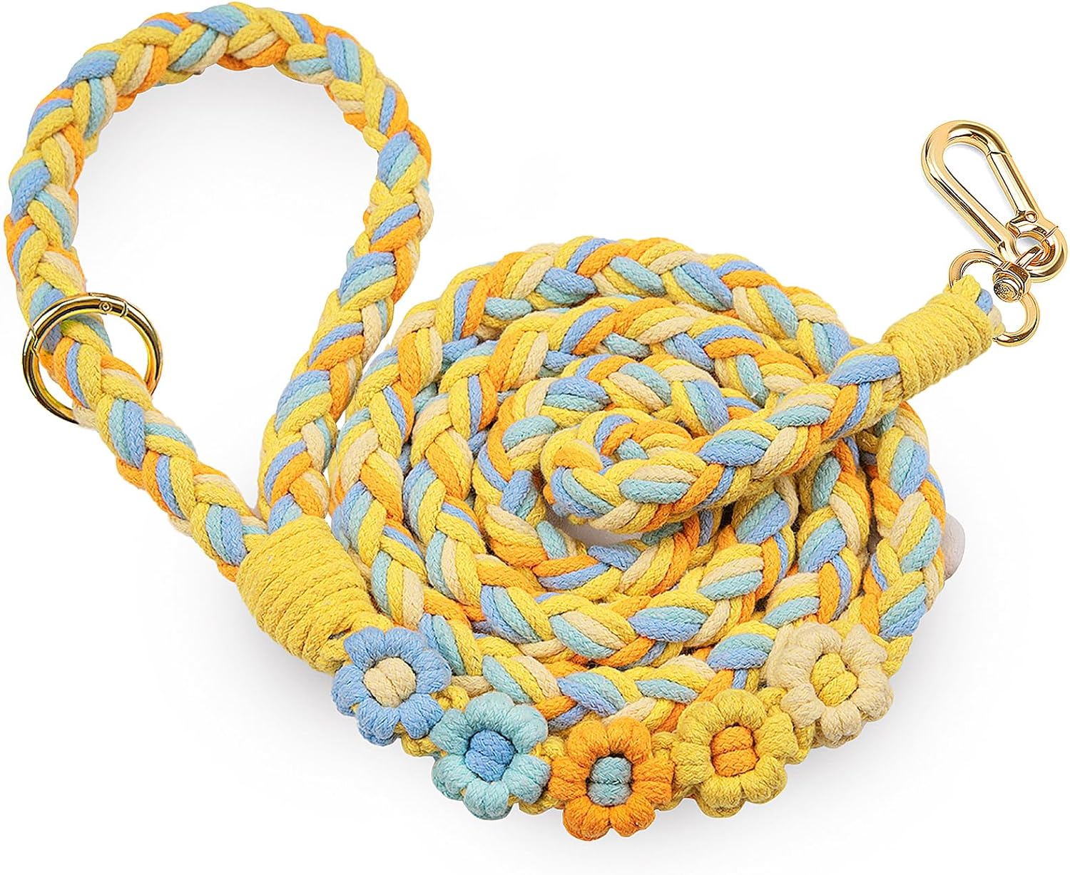 Handmade 5ft Braided Cotton Dog Leash with Unique Floral Handle, Durable and Stylish, Ideal for Small to Large Dogs,Rainbow Mix - Image 12