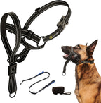 Zevey dog headcollar and leash set in black