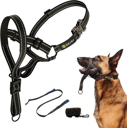 Zevey dog headcollar and leash set in black