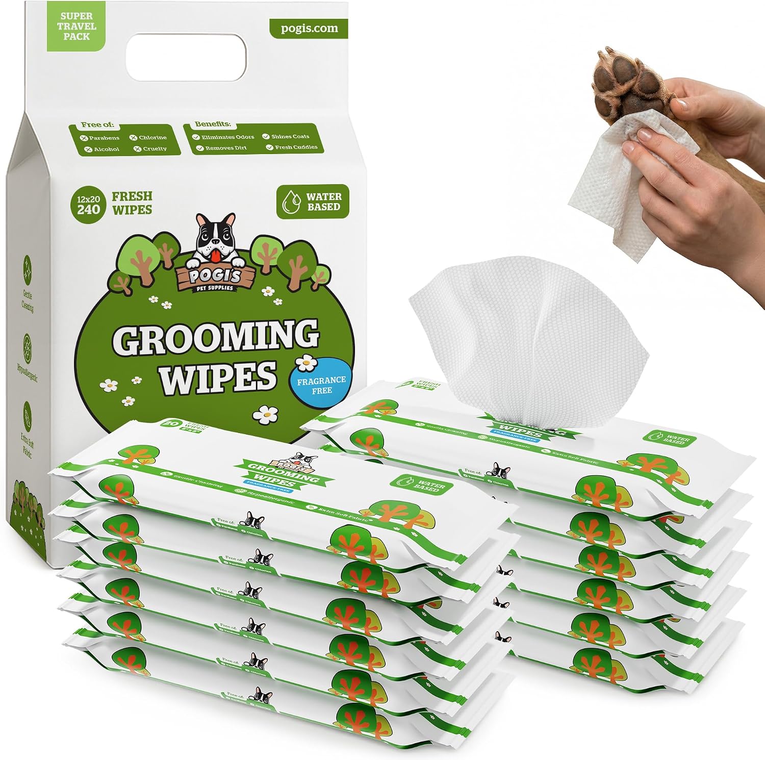 Pogi's Dog Grooming Wipes - Hypoallergenic Pet Wipes for Paws, Body & Butt - Cleaning & Hydrating, Fragrance Free, 100 Count - Image 12