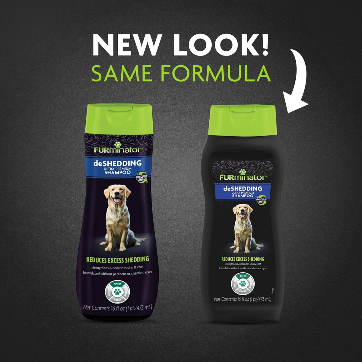 Back of FURminator shampoo bottle with ingredient and usage details