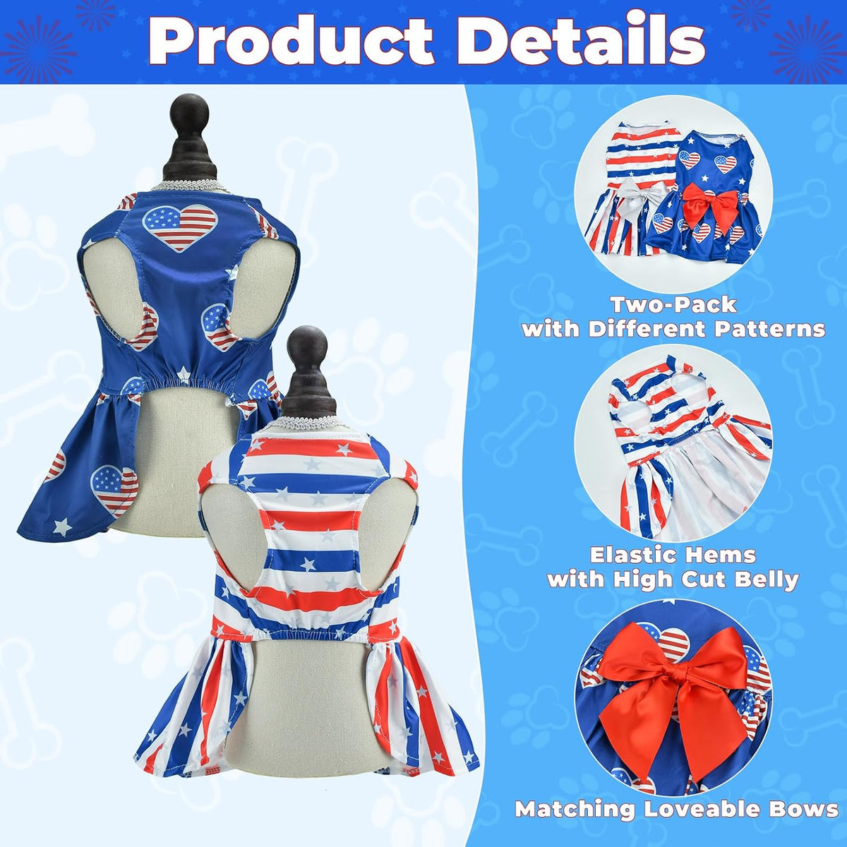 Vehomy stars and stripes puppy skirt holiday outfit for medium dogs.