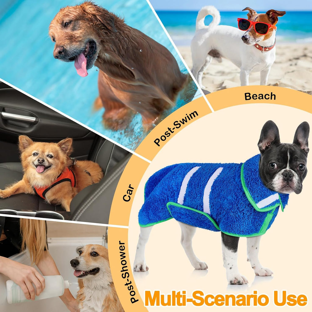 Dog drying coat showing comfortable fit and coverage