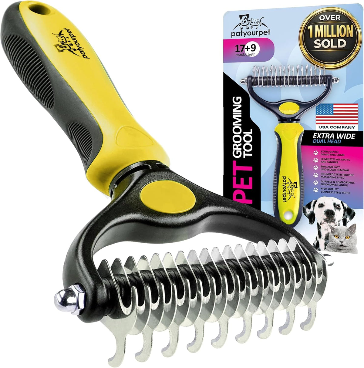 Pat Your Pet Deshedding Brush - Double-Sided Undercoat Rake for Dogs & Cats - Shedding Comb and Dematting Tool for Grooming, Extra Wide (Pink) - Image 13