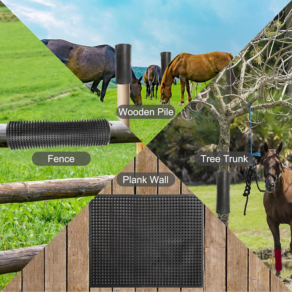 Gindoor livestock scratcher mounted on a wooden barn post