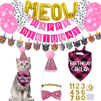 STMK Cat Birthday Decorations, Cat Birthday Hat with Number Bandana Bow Tie Collar for Cats Kittens Apparel Birthday Outfits - Image 11