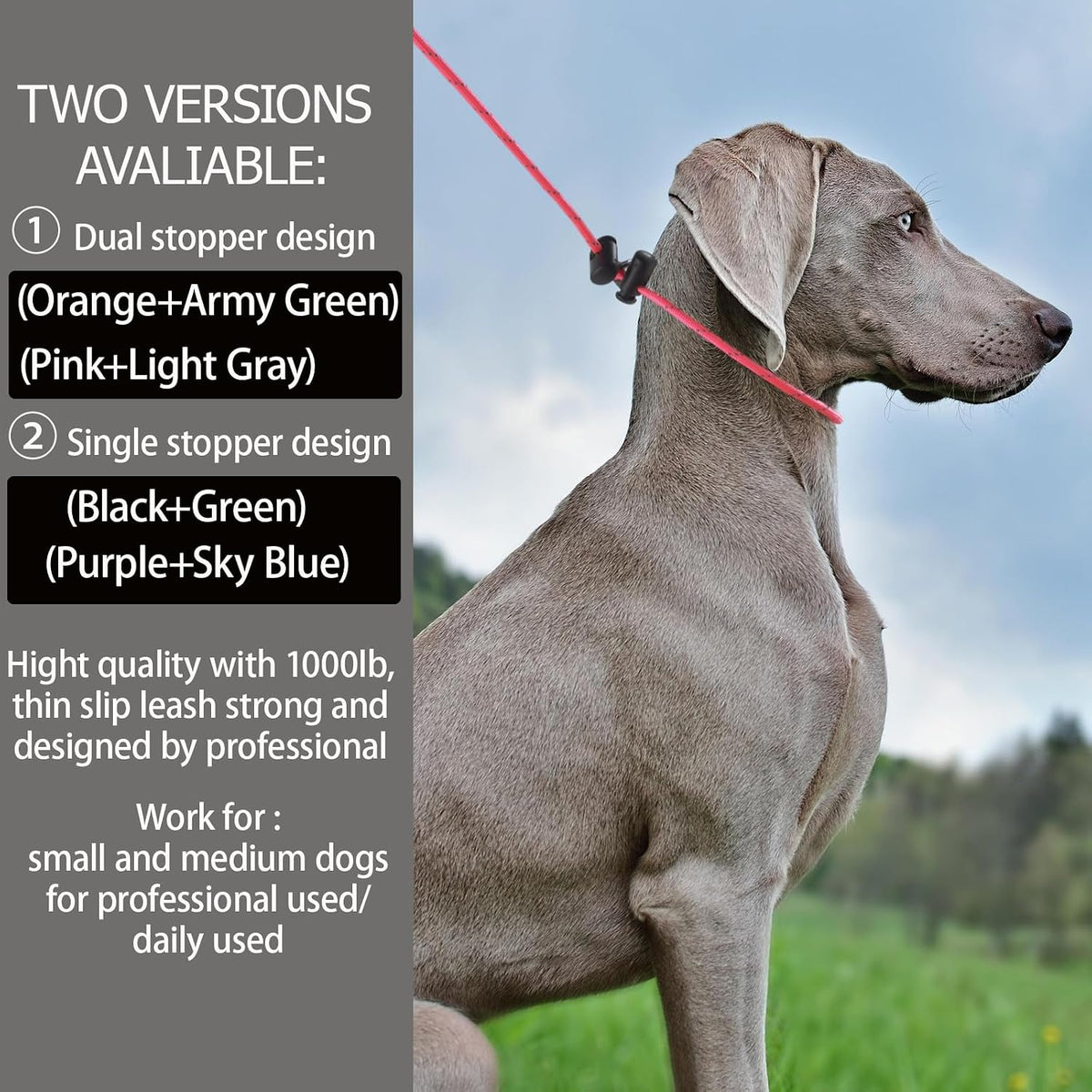 Heavy duty 4.3 millimeter puppy leash with 1000 pound pull force