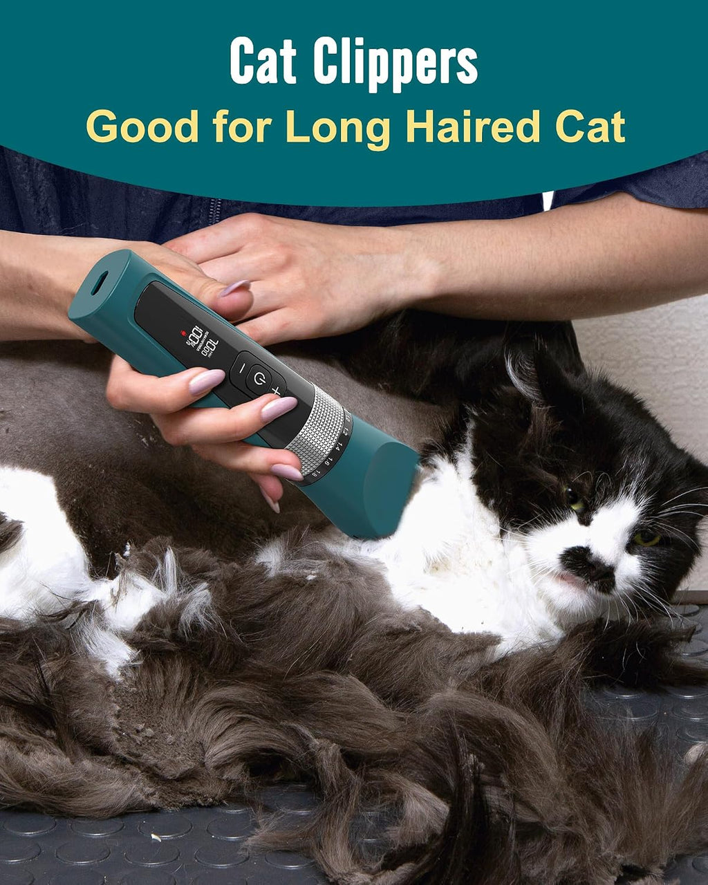 Oneisall quiet pet shaver being used to trim long cat hair safely