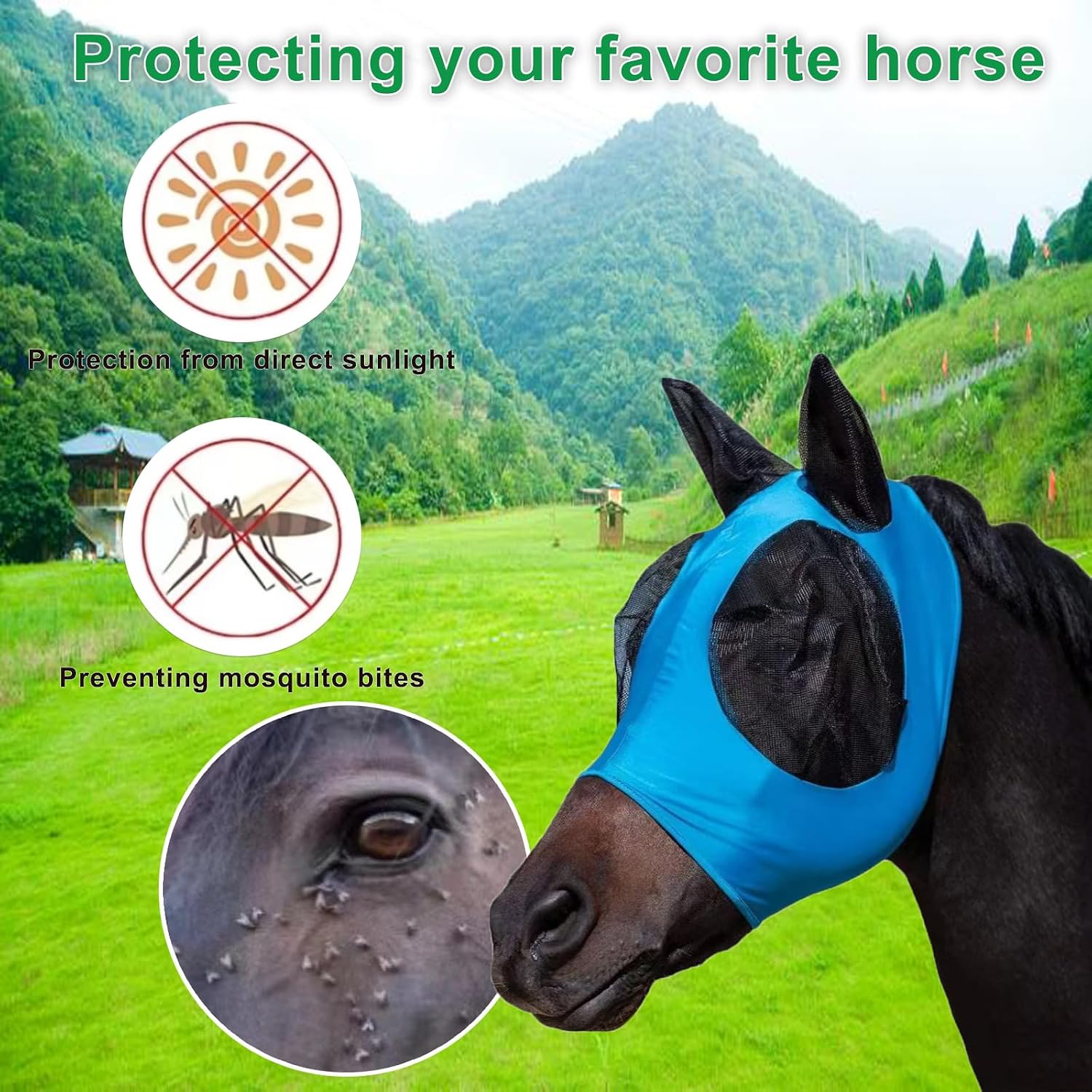 Close up of soft stretch fabric on horse fly mask
