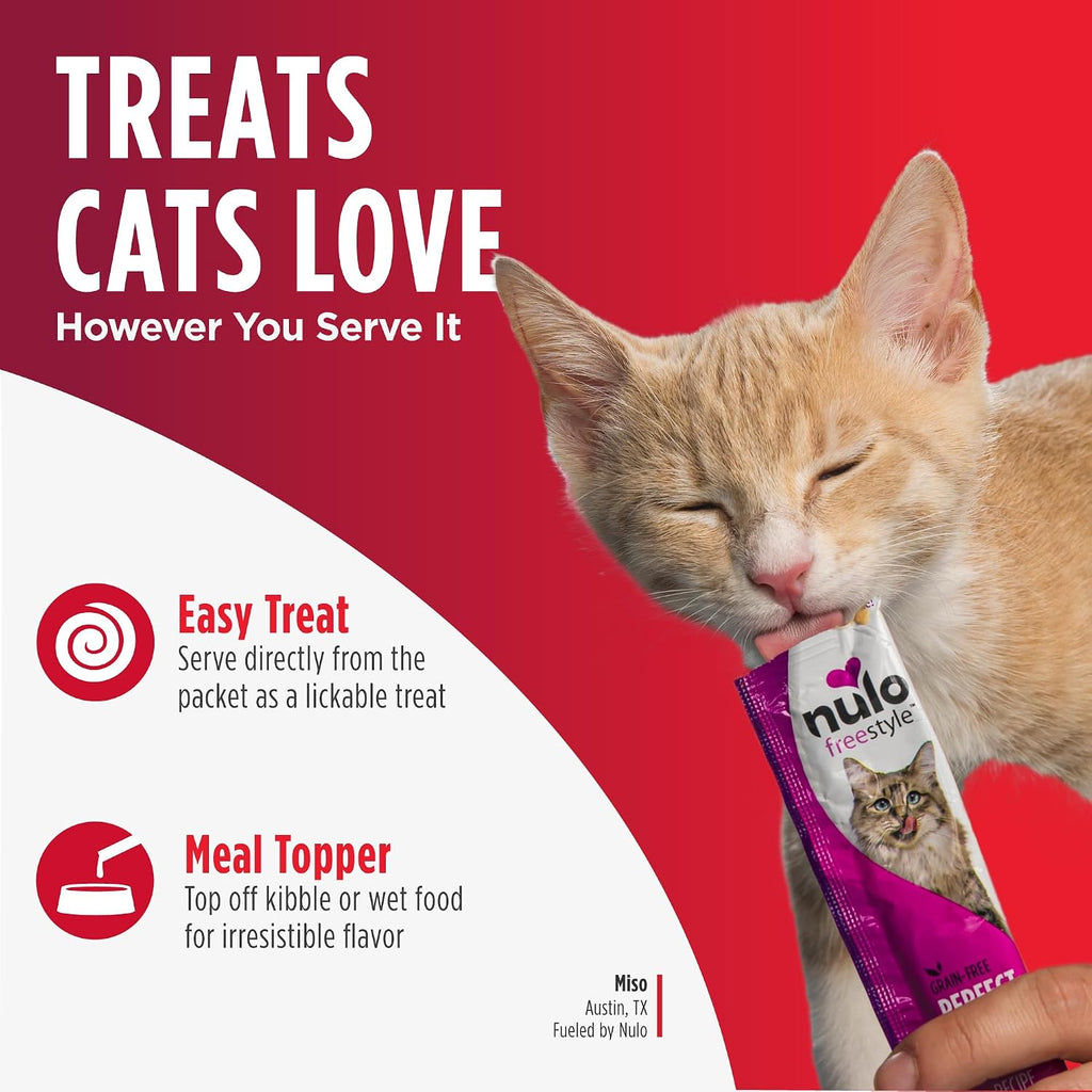 Happy cat enjoying a Nulo lickable treat