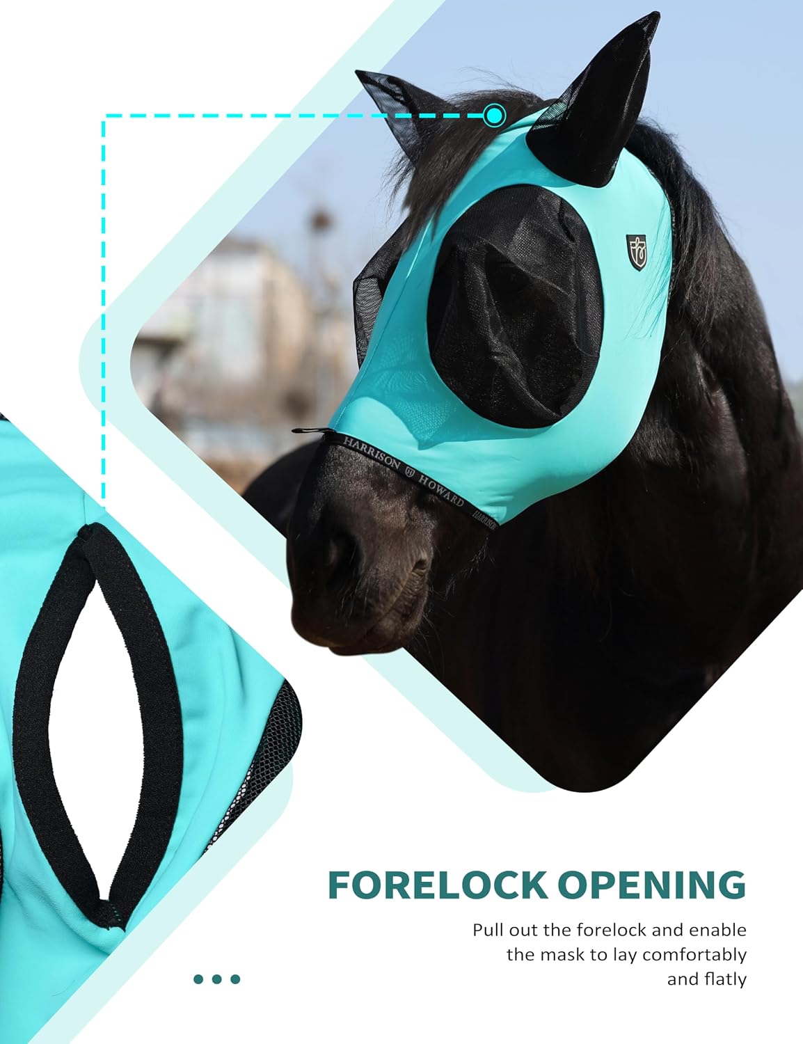 Close up of Harrison Howard horse mask mesh eye protection