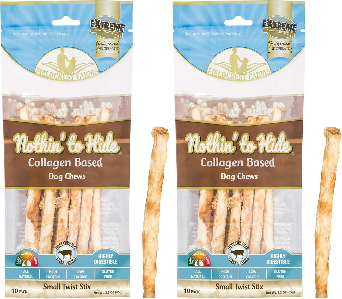 Fieldcrest Farms Nothin' to Hide Twist Stix, Bacon Flavor, Easily Digestible, Supports Skin, Coat, Joints & Muscles, for Moderate Chewers Under 15lbs, 10 Pieces - Image 12