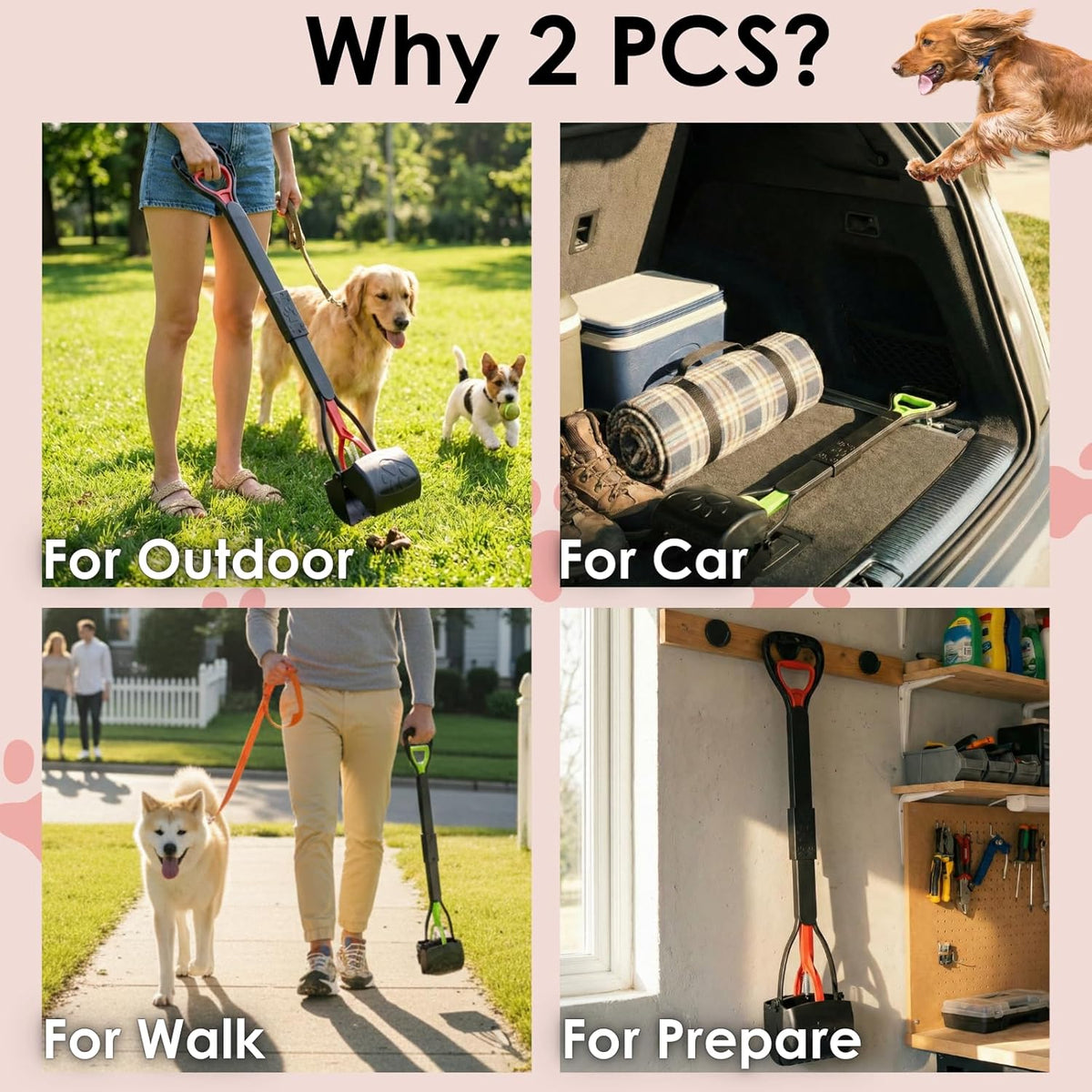 Two pack of Timingila dog poop scoopers showing the foldable design for compact storage