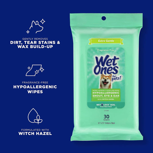 Hypoallergenic dog grooming wipes with Wet Lock Seal packaging